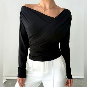 ♥️Hello Gorgeous! Elegant Asymmetrical Long Sleeve Blouse - Black